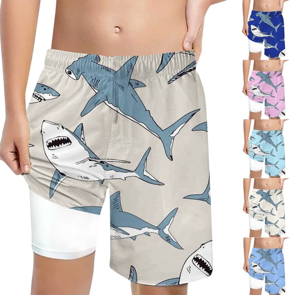 MUXiin Boys Swimming Trunks Cartoon Printed Quick Dry Breathable Short Pants with Compression Liner Light Rash Guard Boys Swimming Trunks