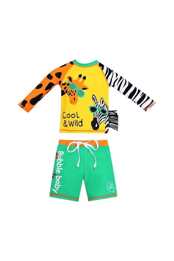 Boys Two Piece Rash Guard Swimsuits Kids Short Sleeve Swimwear Sets Quick Dry Bathing Suit 3-10 Years