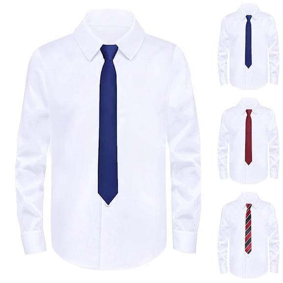 MUXiin Boys White Dress Shirt Long Sleeve Button-Down Dress Shirts with Tie Solid Stretch -Free Shirt Kids Casual Button Down Shirts School Uniform