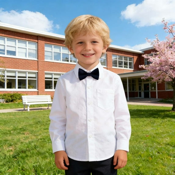MUXiin Boys White Dress Shirt Long Sleeve Button-Down Dress Shirts with Tie Solid Stretch -Free Shirt Kids Casual Button Down Shirts School Uniform
