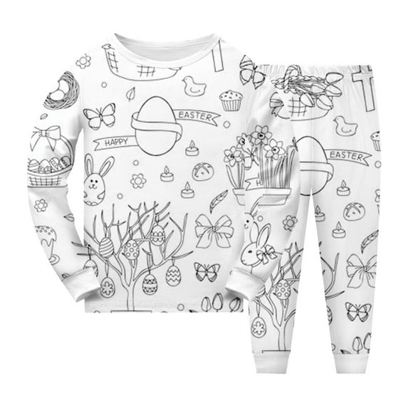 MUXiin Children Girls Easter Outfits Set Size 8 Kid Easter Diy Hand Painted Long Sleeve Shirt Tops + Longs Pants Silk Summer 2026 Easter Girls' Sleepwear Easter Gifts for Girls