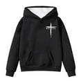 thumbnail image 1 of MUXiin Christian Hoodies For Girls Trendy Christian Cross Letter Print Cute Sweatshirts Pullover Oversized Tops With Pockets(8-9 Years,Black) Girls Back To School Clothes, 1 of 4