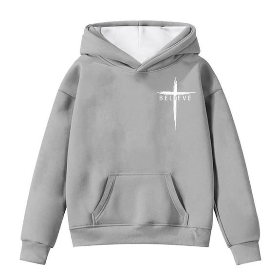 MUXiin Christian Hoodies For Teen Girls Trendy Christian Cross Letter Print Cute Sweatshirts Pullover Oversized Tops With Pockets(12-13 Years,Grey) Girls Back To School Clothes