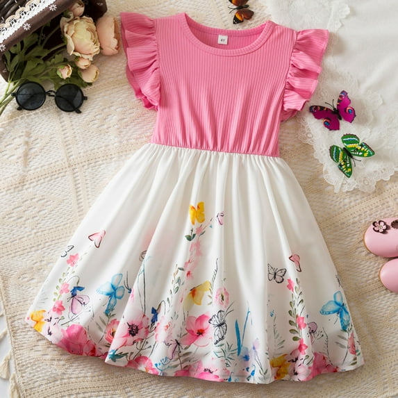MUXiin Dress for Girls Gradient Print Flutter Ruffled A-Line Summer Dresses Comfortable Sundress Summer Dresses for Girl