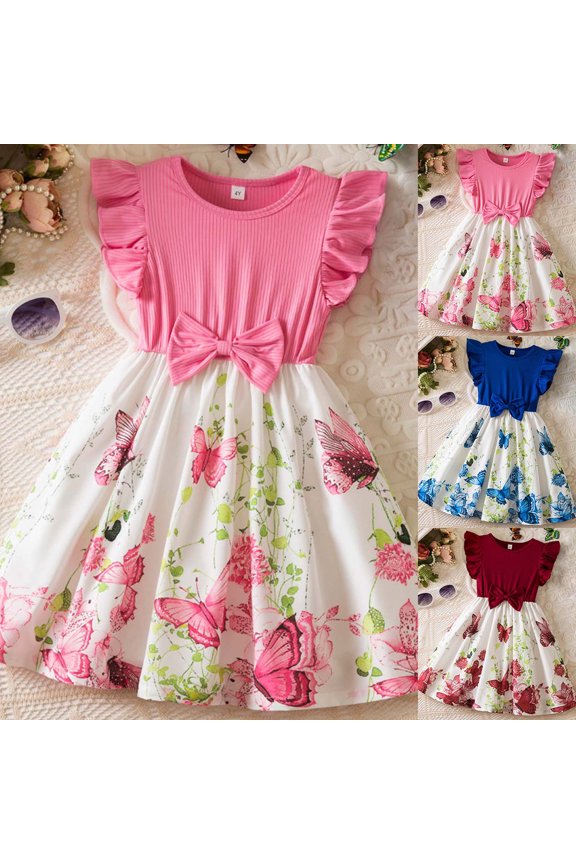 Dress for Girls Polka Dot Flutter Ruffled A-Line Summer Dress Loose Fit Flower Girl Dresses for Girls