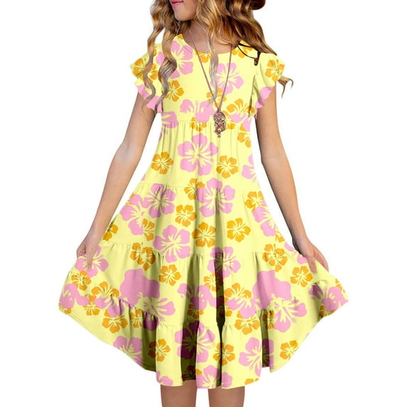 MUXiin Dresses for Girls 5-6 Polka Dot Flutter Ruffled A-Line Midi Dress Comfortable Loose Toddler Baby Girl Summer Clothes