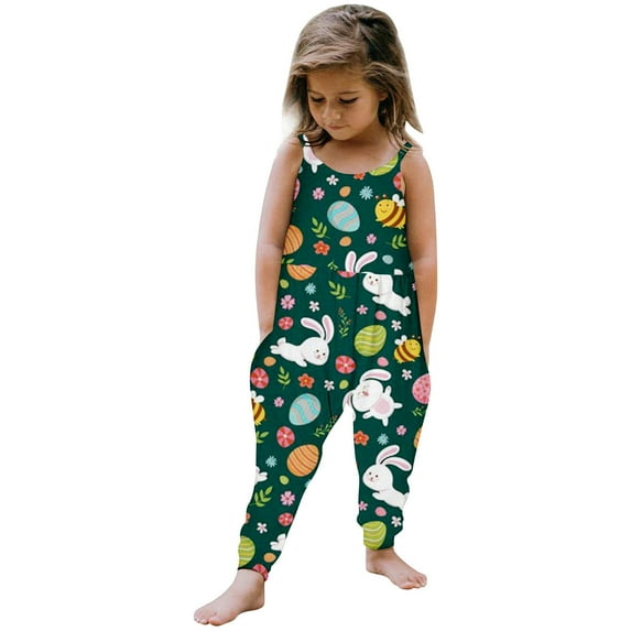 MUXiin Easter Outfit for Girls Toddler Girls Kids Baby Jumpsuit 1 Piece Floral Cartoon Easter Bunny Playsuit Strap Romper Summer Outfits Clothes Easter Gifts