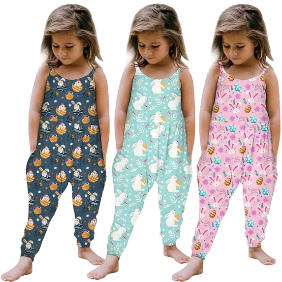 MUXiin Easter Outfit Toddler Girl 5T Toddler Girls Kids Baby Jumpsuit 1 Piece Floral Cartoon Easter Bunny Playsuit Strap Romper Summer Outfits Clothes Easter Gifts for Kids