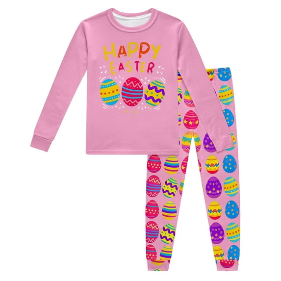 MUXiin Easter Outfits Sets Kids Egg Painted Long Sleeved Button Top Satin Summer 2026 Easter Home Outfit Easter Gifts for Kids