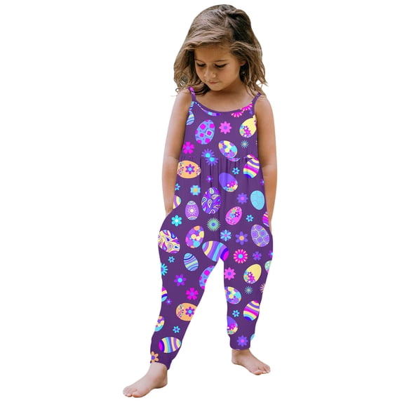 MUXiin Easter Outfits for Toddler Girls 2T Toddler Baby Girl Casual Easter Prints Jumpsuit Sleeveless Romper Outfits Pants Clothes Easter Gifts