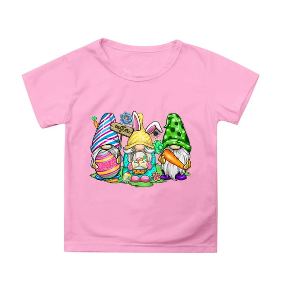 MUXiin Easter Shirts for Girls Cartoon Rabbit Short Sleeve T Shirt Soft Happy Easter Vacation Tops Girls Summer Tops T-Shirts Easter Gifts for Girls(Pink,3-4 Years)