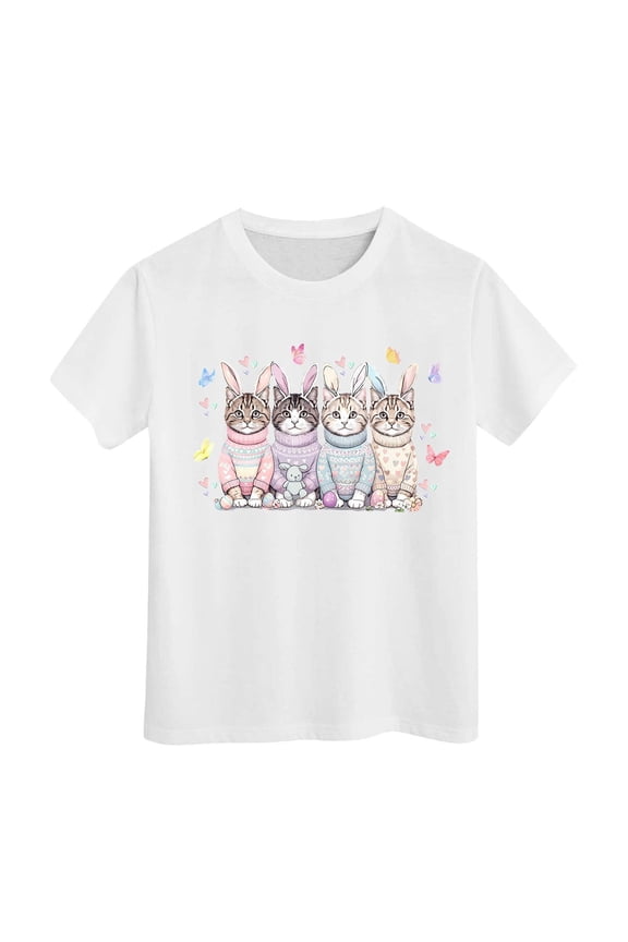 Easter Shirts for Girls Size 6 3d Prints Short Sleeve T Shirt Happy Easter Easter's Day Summer Tops Tee for Boys & Girls Easter Gifts for Girls(White,8-9 Years)