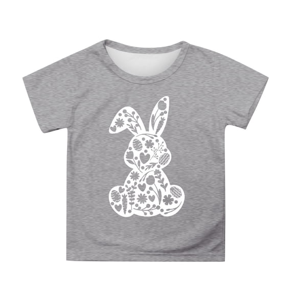 MUXiin Easter Shirts for Toddler Girls Rabbit Tops Egg Short Sleeve T-Shirt Loose Soft Easter Day Preppy Tops T-Shirt Boys & Girls Shirts Easter Gifts for Girls(Grey,8-9 Years)