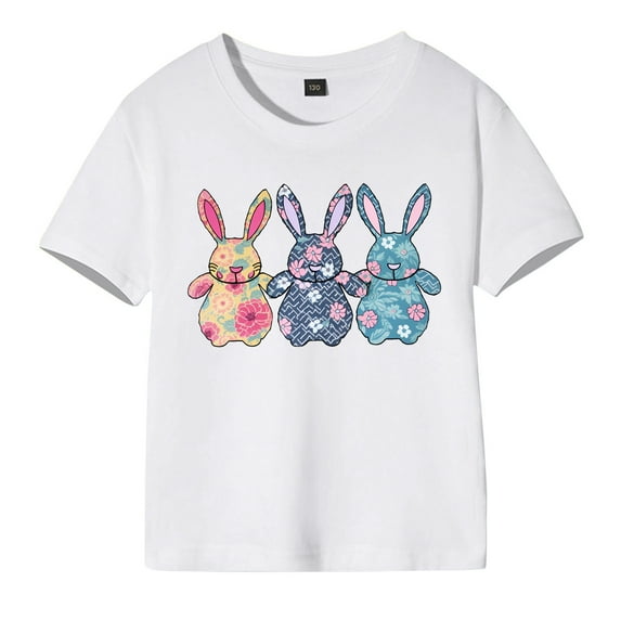 MUXiin Easter T Shirts for Kids Girls Cartoon Bunny Short Sleeve Tee for Toddler Loose Soft Easter Day Summer Tops T-Shirts Toddler To Big Kid Easter Gifts for Girls(Light Blue,9-10 Years)