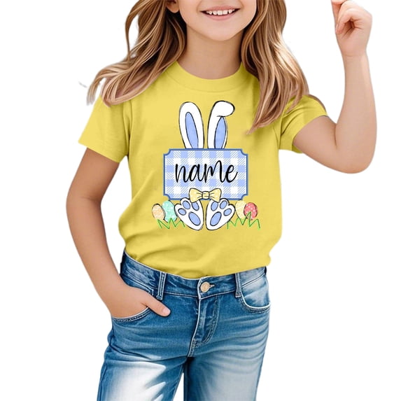 MUXiin Easter T Shirts for Toddler Girls Rabbit Tops Egg Short Sleeve T Shirts Cotton Easter Day Funny Tees Kids Summer Clothing Easter Gifts for Kids(Yellow,12-13 Years)