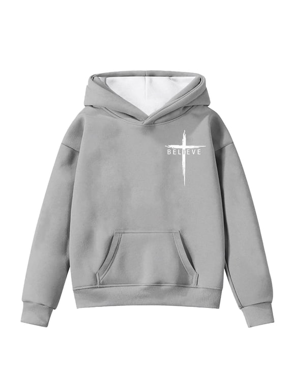 Faith Over Fear Hoodie Youth Boys 12-14 Faith Sweatshirt Jesus Loves You Hoodie Christian Religious Sayings Pullover Sweater