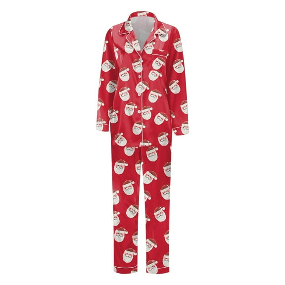 MUXiin Family Christmas Costumes For 3,Satin Silk Family Matching Pajamas Set Long Sleeve Button Down Sleepwear Loungewear For