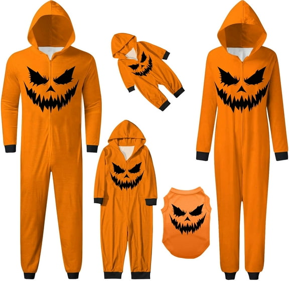 MUXiin Family Halloween For 3,Family Pajamas Matching Sets Halloween Pumpkin SleepwearHoliday Jammies PJs Sleepwear for Women/Men/Couples/Kids Holiday PJS Set