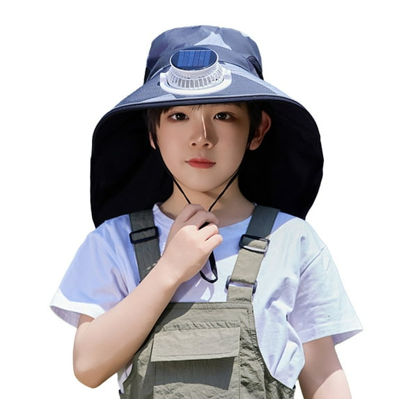 MUXiin Fan Hat for Kids Sun Hat with 2 Solar Fan UPF 50+ Fishing Hats Wide Brim UV Protection Sun Hat