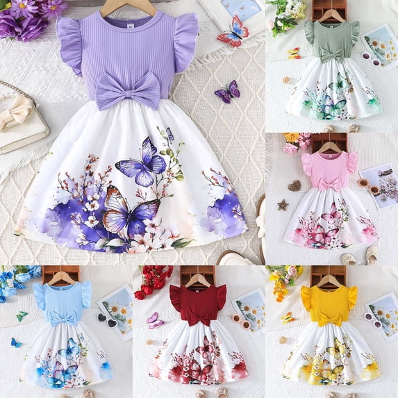 MUXiin Girl Dresses Size 7-8 Tie Dye Flutter Ruffled A-Line Tropical Dresses Outerwear Toddler Girl Spring Dress