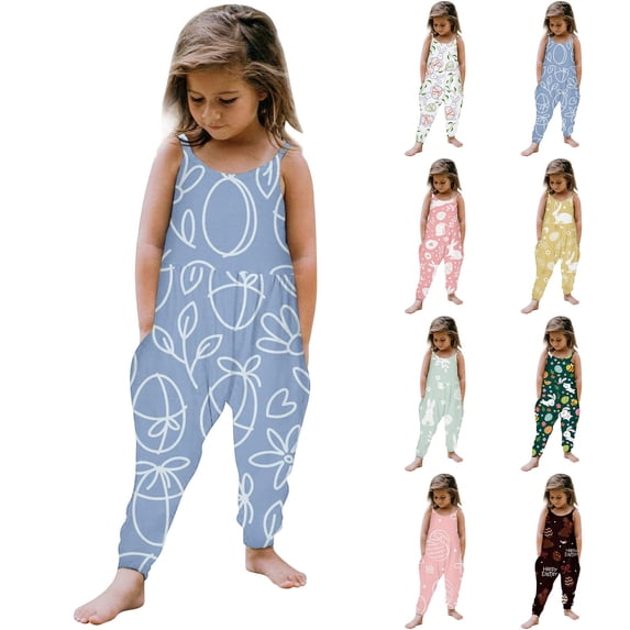 MUXiin Girl Easter Outfit Size 6 Toddler Girls Kids Baby Jumpsuit 1 Piece Floral Cartoon Easter Bunny Playsuit Strap Romper Summer Outfits Clothes Easter Gifts for Kids