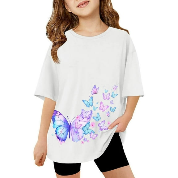 MUXiin Girl Shirts 10-12,Girls Back To School Outfit Round Neck Holidays Tops Short Sleeve Graphic Printed Tees Shirts for Youth Girls Casual Children's Shirts