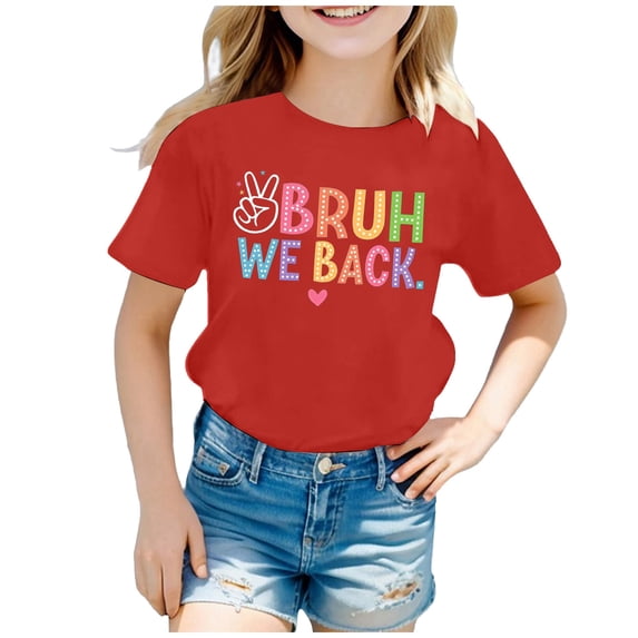 MUXiin Girl Shirts Size 7,Back To School Clothes For Girls Round Neck Funny Tees Short Sleeve Letter Print Tees Shirts for Youth Girls Cotton Baby Girl Summer Clothes