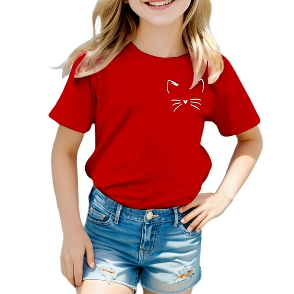 MUXiin Girl Tops Size 8 Crew Neck Blouse Tops Short Sleeve Back To School Shirt 3d Graphic T Shirt Summer Clothes for Girls Comfortable Clothes for Children