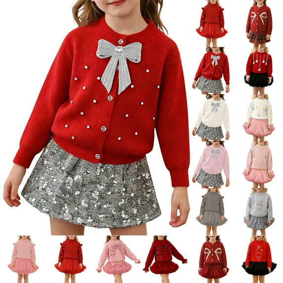 MUXiin Girl's 2 Piece Fall Outfits Crewneck Bow Sweater and Pleated Knit Flare Mini Skirt Preppy Back To School Sets