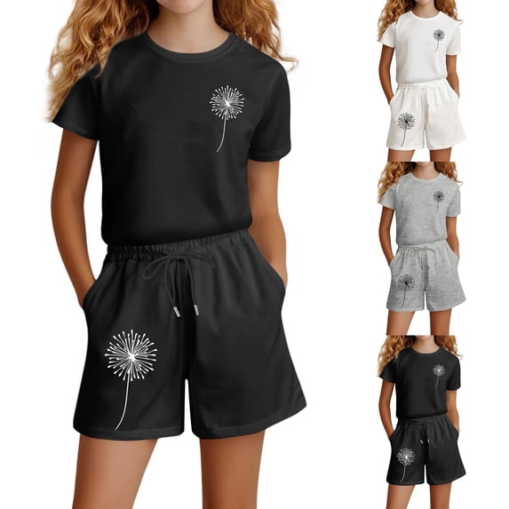 MUXiin Girl's 2 Piece Outfits Cute Summer T-Shirt and Graphic Shorts Clothing Sets