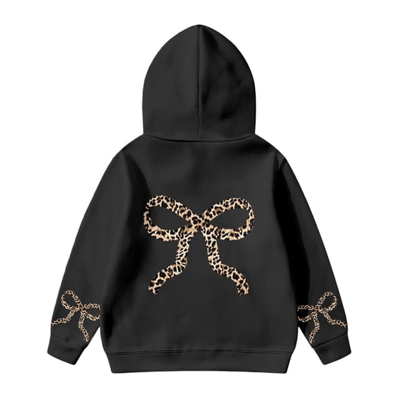 MUXiin Girl's Bow Cheetah Leopard Hoodies Long Sleeve Pullover Tops Preppy Cute Sweatshirts Hoodies for 11-12 Years,Black