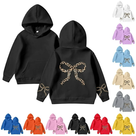 MUXiin Girl's Bow Cheetah Leopard Hoodies Long Sleeve Pullover Tops Preppy Cute Sweatshirts Hoodies for 5-6 Years,Black