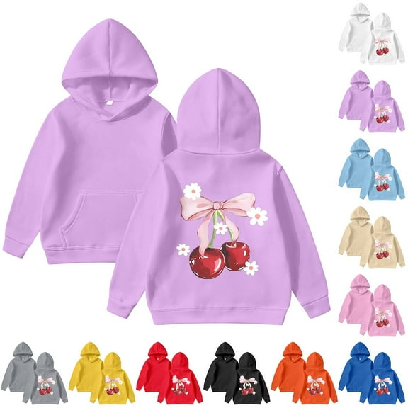 MUXiin Girl's Cherry Graphic Hoodie Long Sleeve Hooded Sweatshirt Cute Pullovers Tops for 2-3 Years,Red