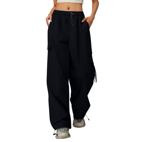 MUXiin Girl's Parachute Pants Drawstring Baggy Cargo Pants Y2K Hop Streetwear Rave Pants Size L/155
