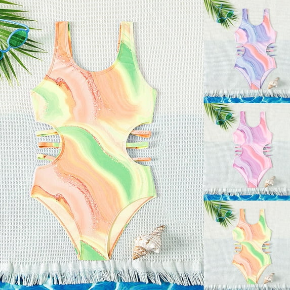 MUXiin Girl's Ruffle Trim Cut Out One Piece Swimsuit One Shoulder Ruched Bathing Suits Swimwear