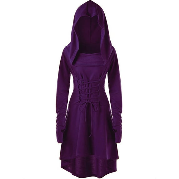 MUXiin Girls Costumes Hooded Robe Lace Up Vintage Pullover High Low Long Hoodie Dress
