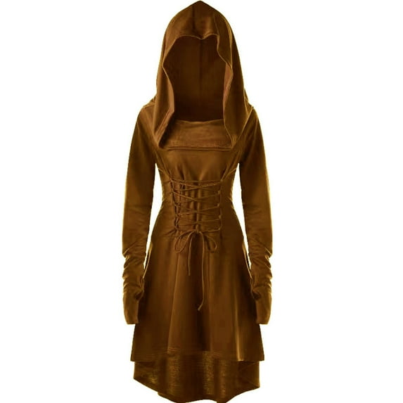 MUXiin Girls Costumes Hooded Robe Lace Up Vintage Pullover High Low Long Hoodie Dress