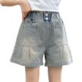thumbnail image 1 of MUXiin Girls Denim Shorts Size 5-6 Years,Girls Denim Shorts Loose Fit Fashion Casual Comfortable Stretch Soft Lightweight Breathable High Waist Elastic Waistband Streetwear Straight Leg Denim Shorts, 1 of 9
