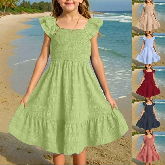 MUXiin Girls Dresses Size 12 Floral Flutter Ruffled A-Line Girls Easter Dress Loose Cozy Flower Girl Dresses for Girls