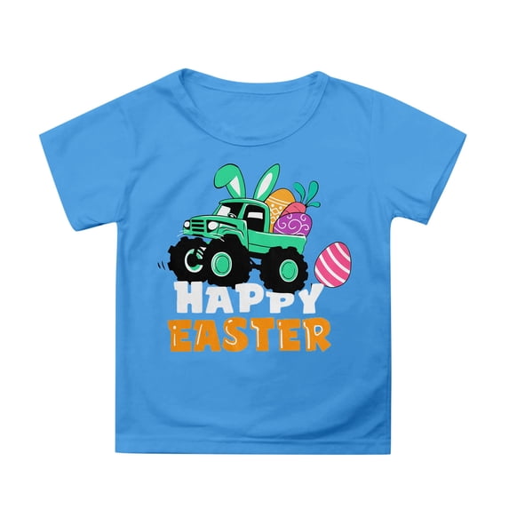 MUXiin Girls Easter Shirt Size 10-12 Rabbit Tops Egg Short Sleeve Tee for Toddler Easter Day Happy Easter Preppy Tops Summer Clothes for Girls Easter Gifts for Kids(Sky Blue,4-5 Years)