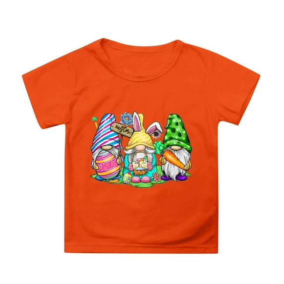 MUXiin Girls Easter Shirt Size 6 Bunny Eggs Short Sleeve T Shirt Soft Easter's Day Funny Tees Tee for Boys & Girls Easter Gifts for Boys(Orange,6-7 Years)