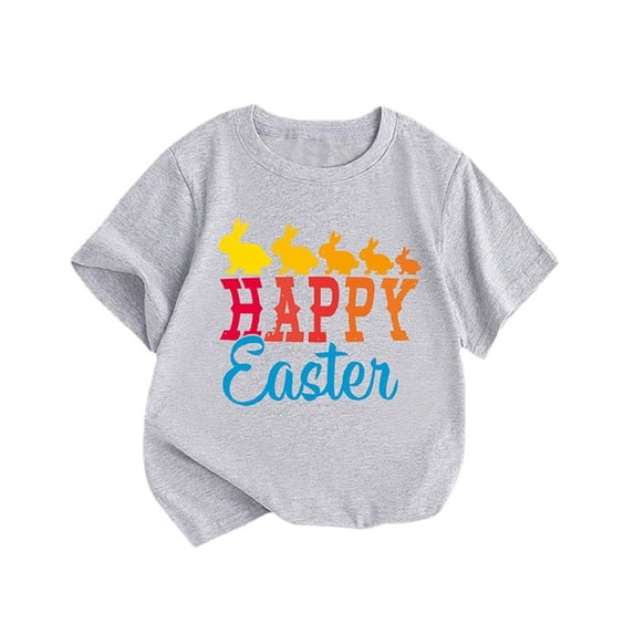 MUXiin Girls Easter Shirt Size 6 Bunny Short Sleeve T Shirts Soft Easter's Day Blouse Tops Girls Summer Tops T-Shirts Easter Gifts for Girls(Grey,4-5 Years)