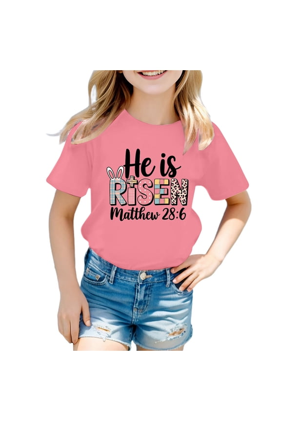 Girls Easter Shirts Size 7/8 Bunny Short Sleeve T Shirt Top Happy Easter Easter Day Tee Shirt Children's Shirts Easter Gifts for Kids(Pink,7-8 Years)