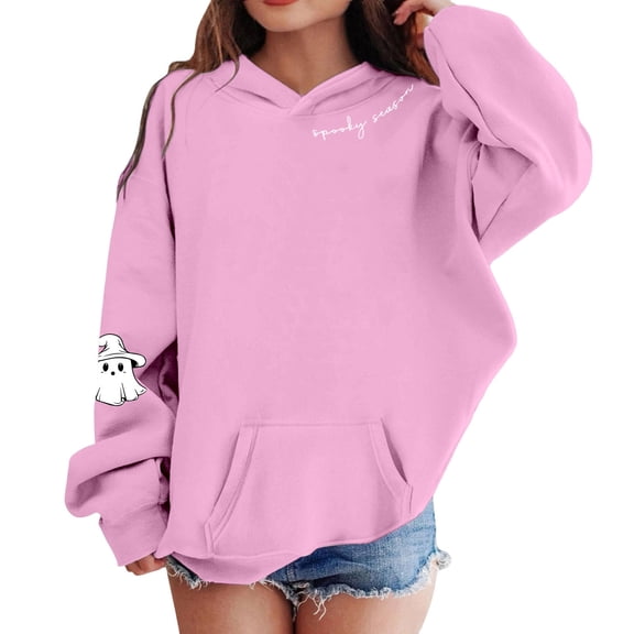 MUXiin Girls Hoodie Pink,Girls Sweatshirt Fall Halloween Lantern Long Sleeve Pullover Spooky Season Sweatshirt Fall Clothes,7-8 Years,Pink