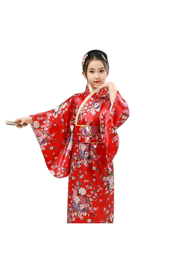 Girls Japanese Traditional Dress Kimono Robe For Kids Girls Yukata Kimono Anime Cosplay Robe