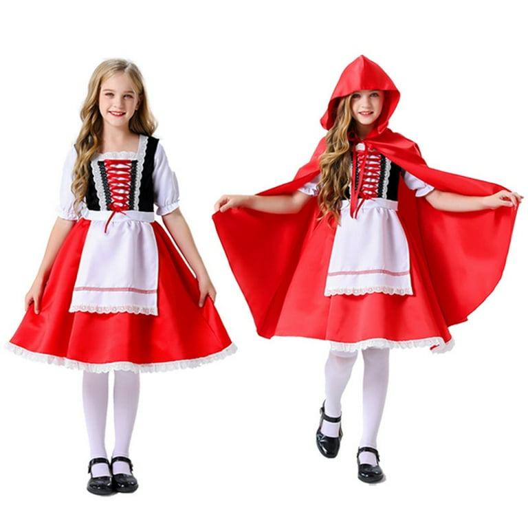 MUXiin Girls Little Red Riding Hood Kids Dress with Apron Book Character  Halloween Birthday Fairy Tale Dress - Walmart.com