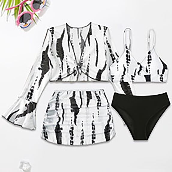 MUXiin Girls One Piece Swimsuits Three-Piece Embroidered Details Girls Bathing Suits Rash Guard Stylish Design Surfing Swimsuit Soft Summer Beach Bikini Tankini Swimwear