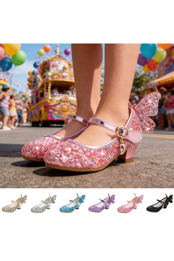 Girls' Princess Shoes Elsa Butterfly Shoes with Heel Sequins Glitter Shoes Kids Ballet Flats Wedding Shoes Party Party Shoes Carnival Party