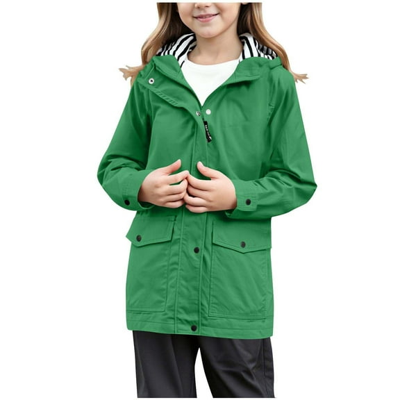 MUXiin Girls Rain Jacket Size 6,Kids Rain Jacket Lightweight Waterproof Rain Coats Outerwear with Hood for Boys Girls Back To School Fashion Clothes(5-6 Years,Green)