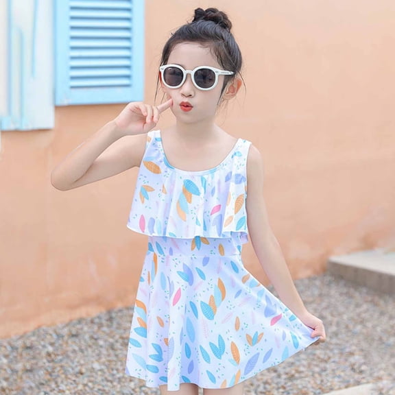 MUXiin Girls Rash Guard Swimsuit One Piece Ruffle Animal Print Bathing Suit Quick Dry Durability Summer Swimwear Cute Pretty Girls' Pool Wear